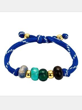 Free People Gold Tone Blue Cord Multicolored Beaded Resin Stone Charm Bracelet I